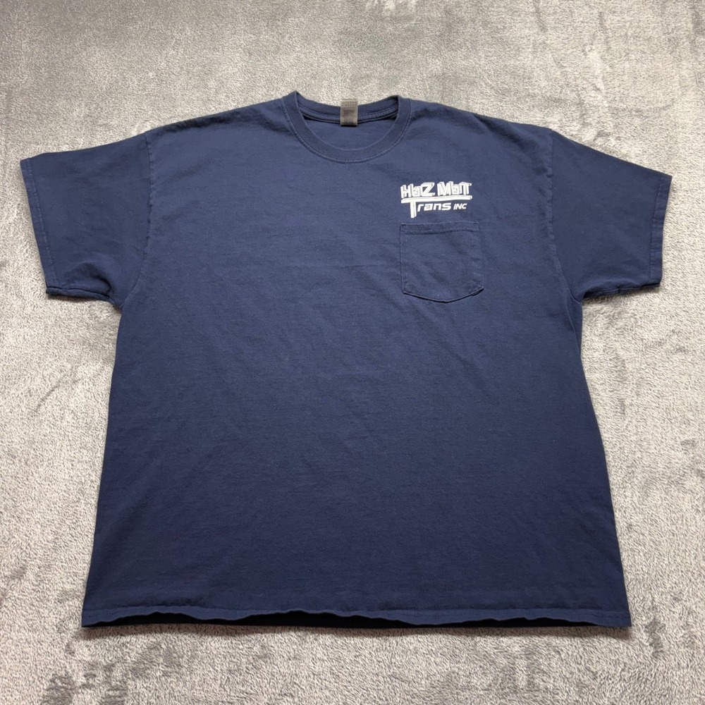Gildan Pocket T-Shirt Mens 2XL Navy Blue Good HazMat Trans‎ Inc Graphic Tee